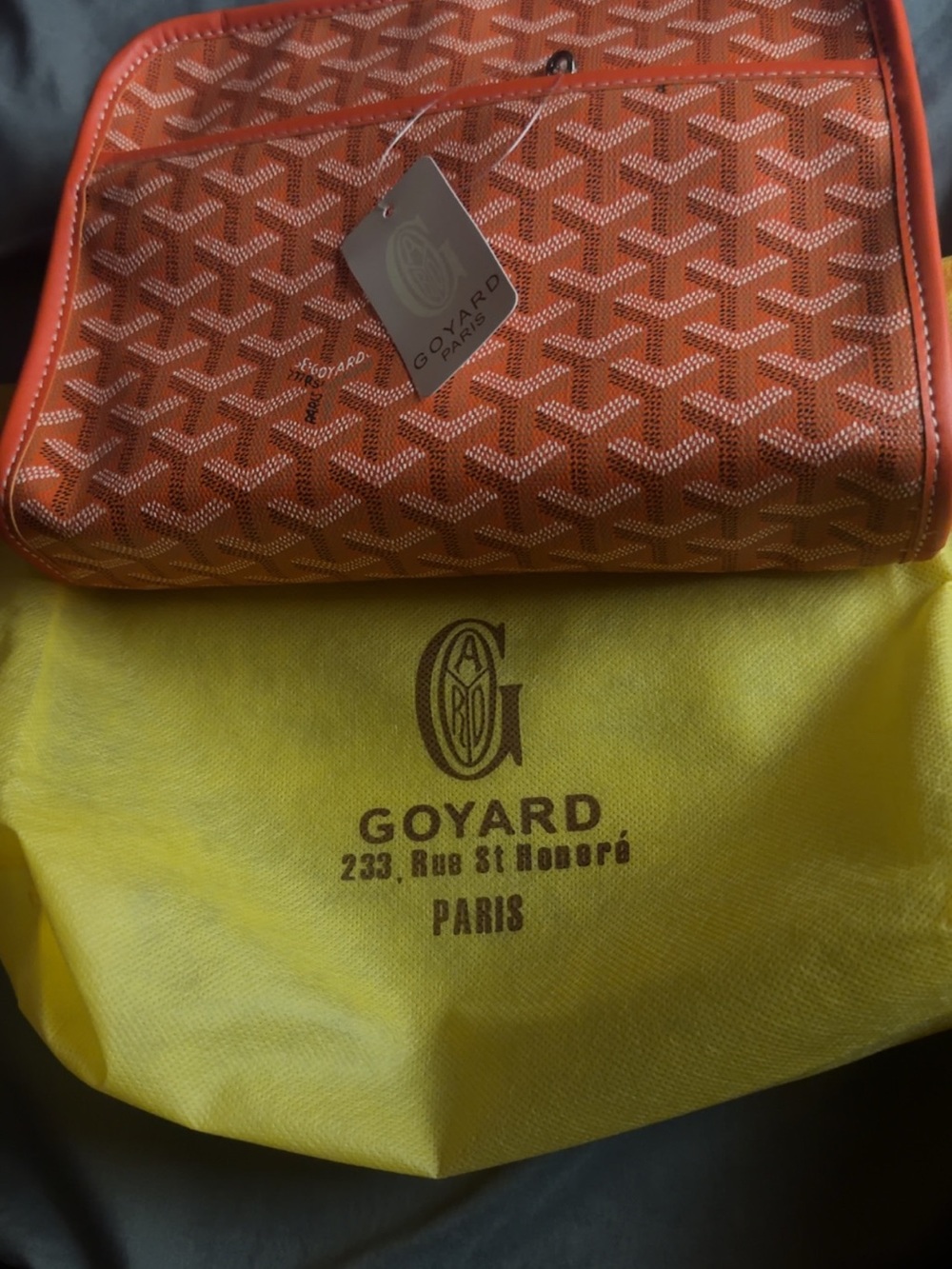 Goyard Orange Goyardine Zip Pouch with Signature Chevron Print